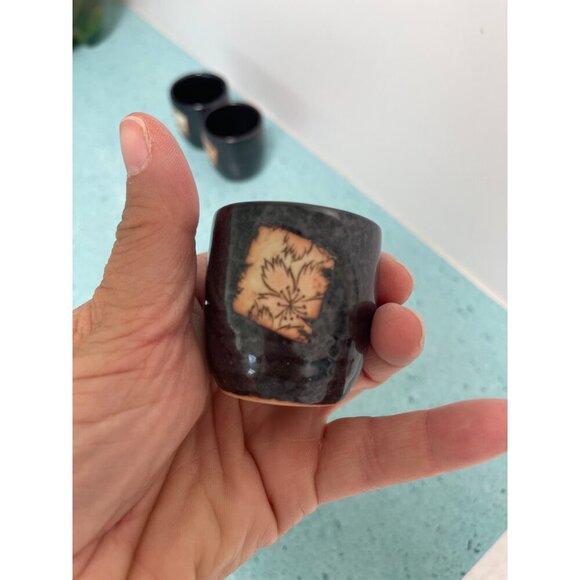 MCI Vintage Saki Set Black Ceramic Boxed Collections Japan - Picture 8 of 8